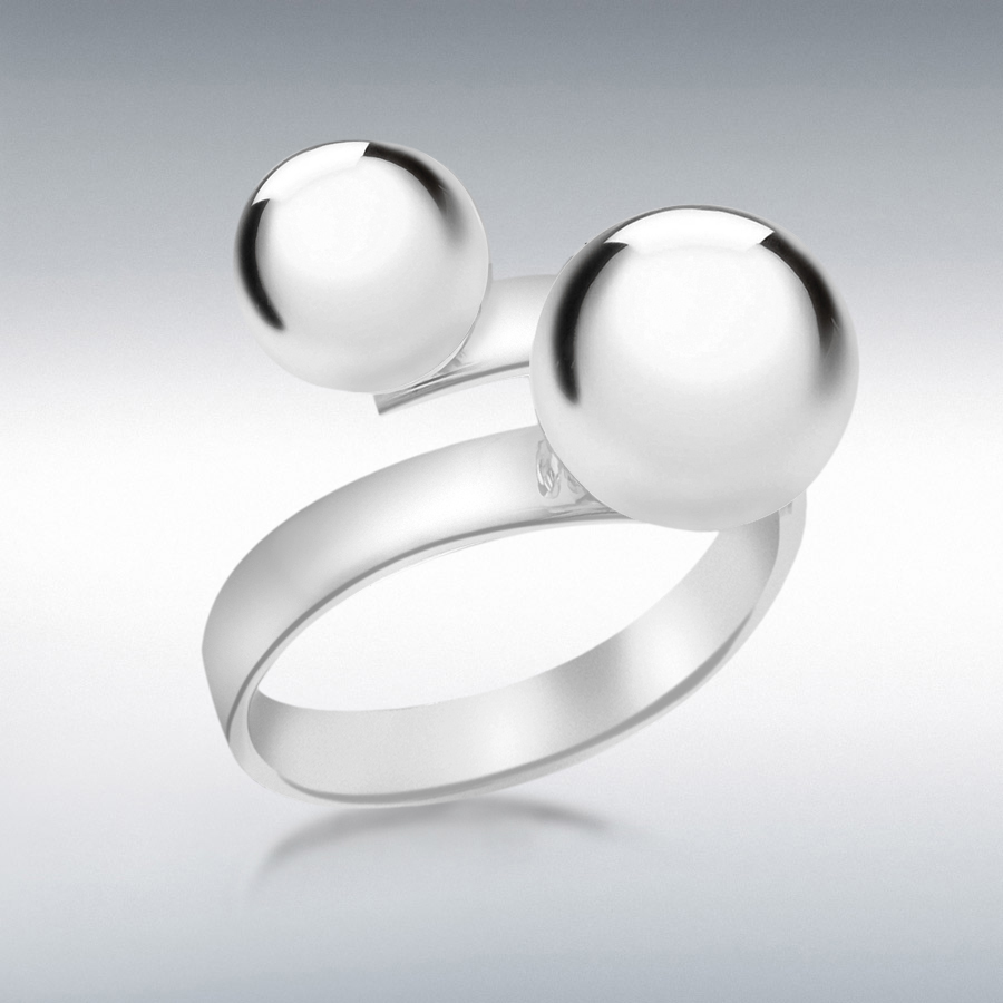 Sterling Silver 8mm and 10mm Ball Crossover Ring