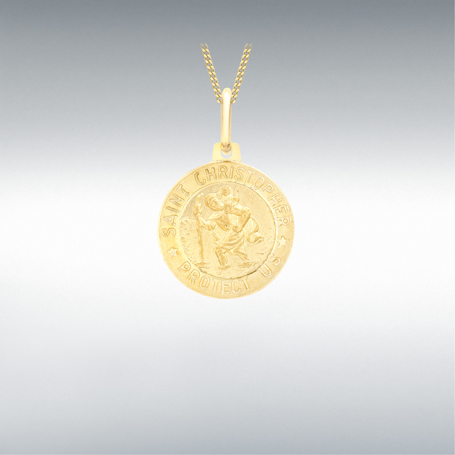 9ct Yellow Gold 15mm x 23mm St Christopher Round Satin Pendant