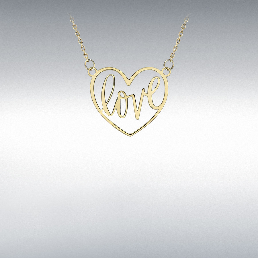 9ct Yellow Gold 17mm x 15.5mm 'Love' Heart Adjustable Necklace 41cm/16"-46cm/18" 