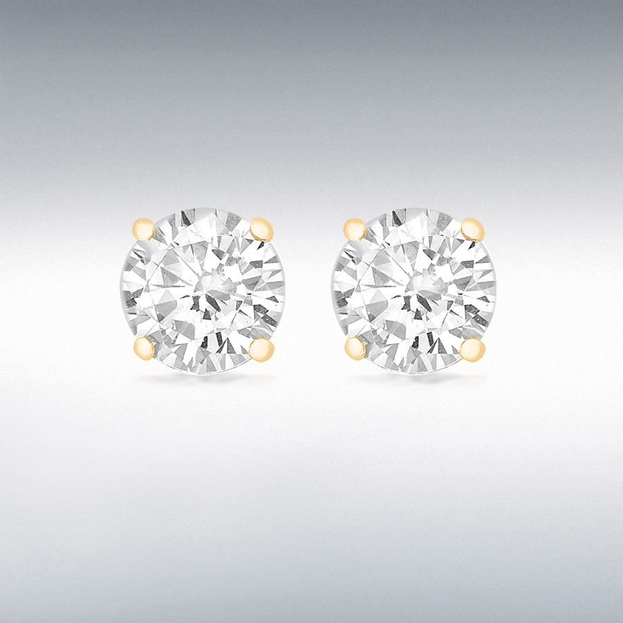 Sterling Silver Yellow Gold Plated 9mm Round CZ Claw Stud Earrings