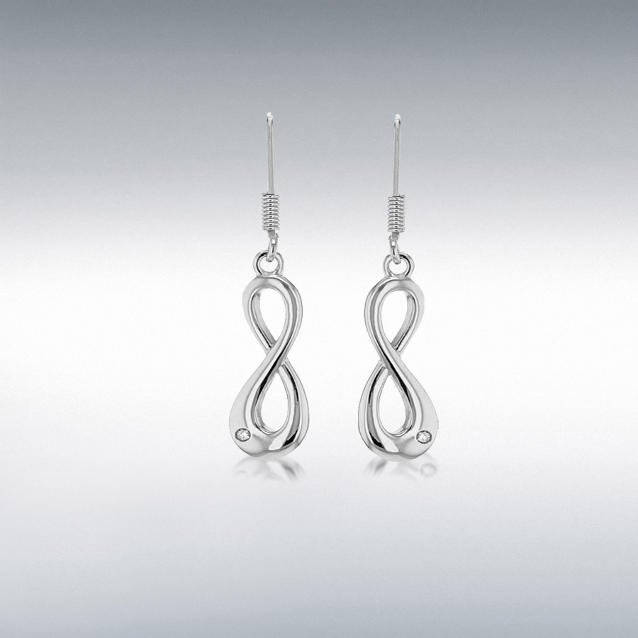 Sterling Silver Rhodium Plated CZ Infinity Drop Earrings