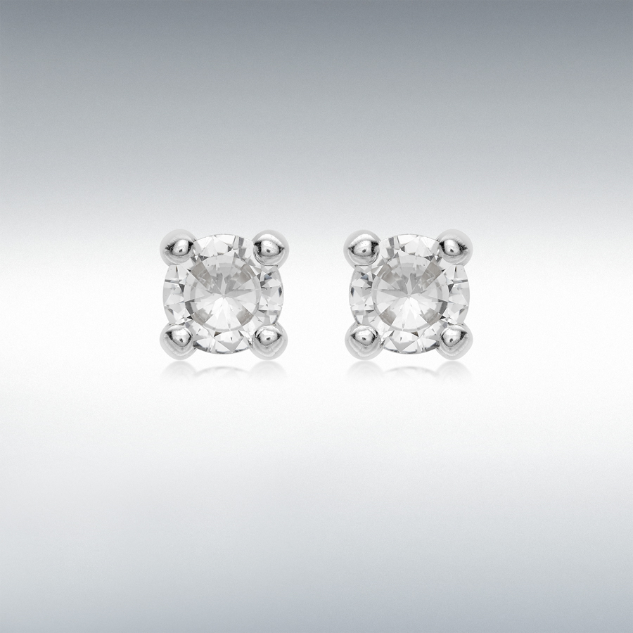 9ct White Gold White 5mm CZ Stud Earrings