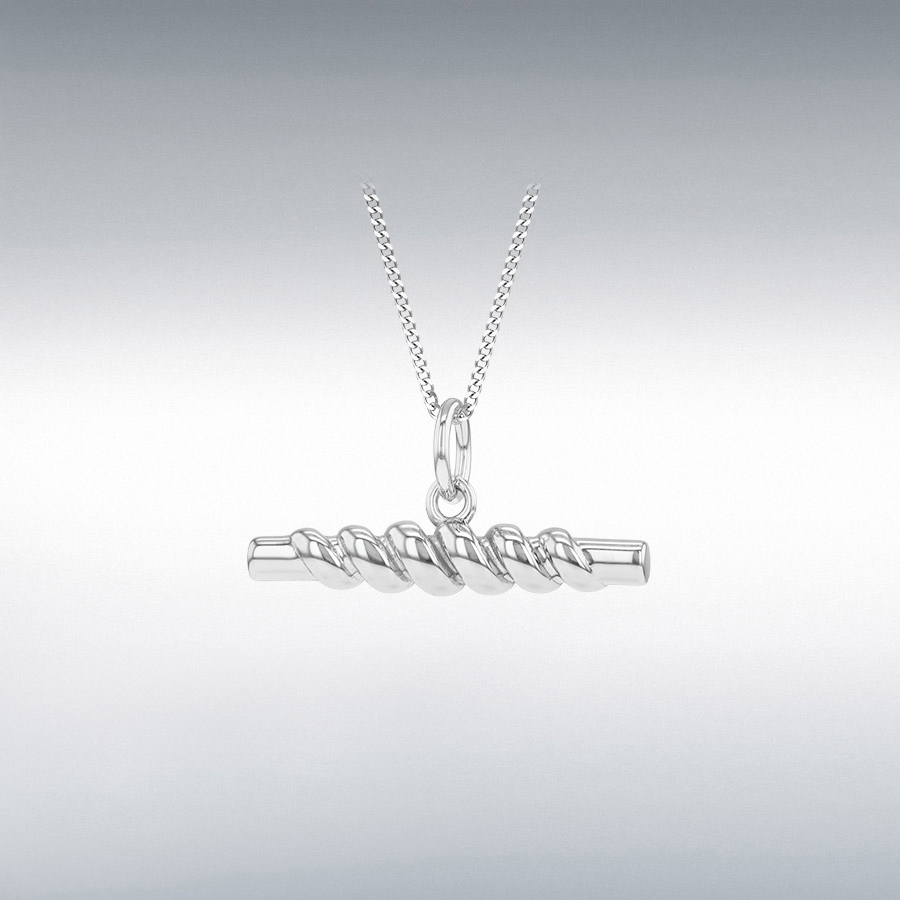 Sterling Silver Rhodium Plated 23mm x 2.3mm Twisted T-Bar Pendant