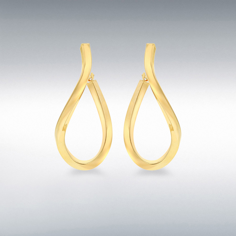 9ct Yellow Gold 16mm x 40mm Square-Tube Illusion-Wave Creole Earrings  