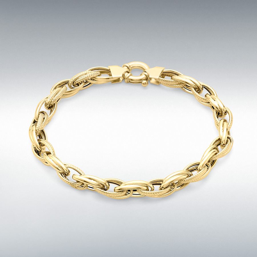 9ct Yellow Gold Textured Link Bracelet 23cm/9"