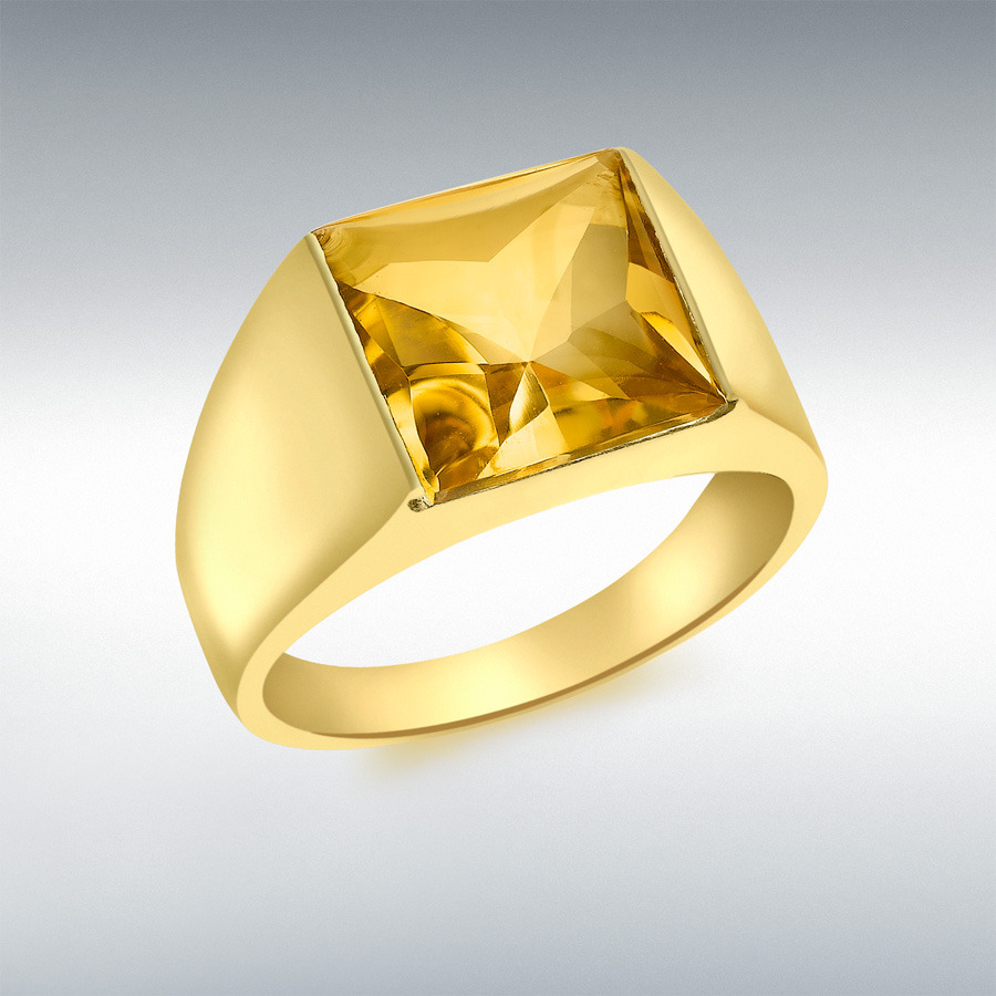 9ct Yellow Gold Large Square Citrine Dress Ring