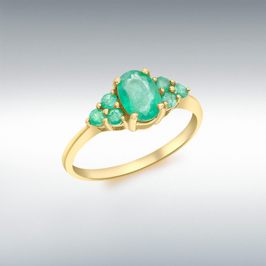 9ct Yellow Gold Emerald Cluster Ring