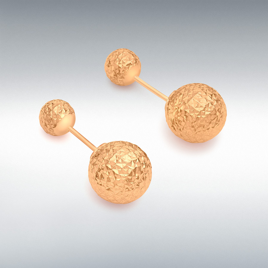 9ct Rose Gold Diamond Cut 6mm & 10mm Reversible Ball Stud Earrings