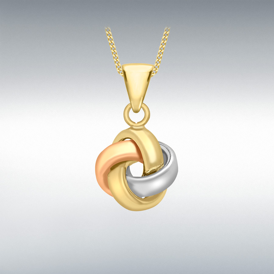 9ct 3-Colour Gold 12mm x 21mm 4-Way Knot Pendant