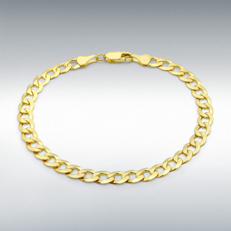 9ct Yellow Gold 150 Diamond Cut Flat Curb Chain Bracelet 20cm/8"