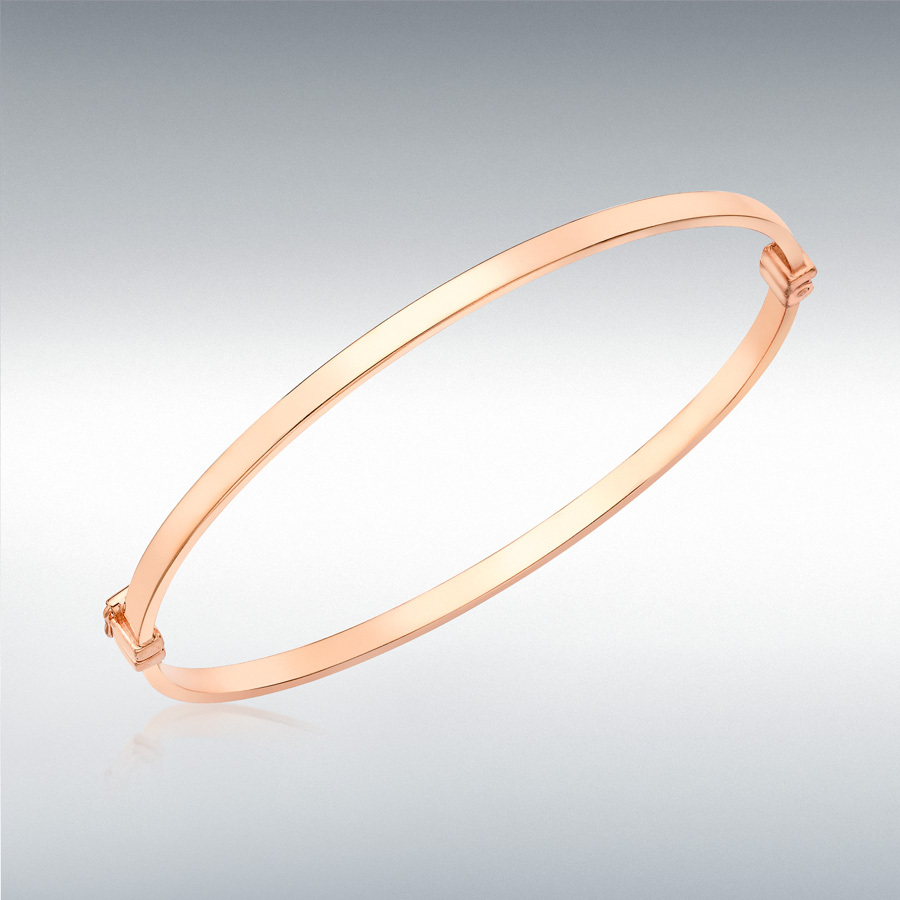 9ct Rose Gold 3mm Rectangular-Tube Oval Bangle