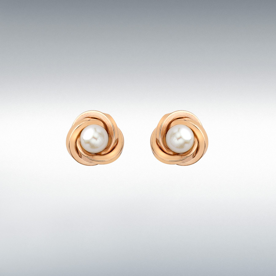 9ct Rose Gold 5mm Freshwater Pearl 9mm Knot Stud Earrings