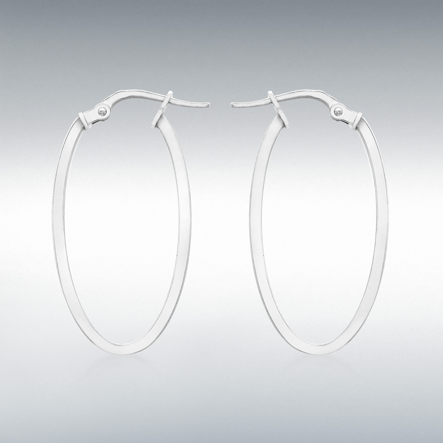 9ct White Gold 14mm x 30mm Oval Creole Earrings