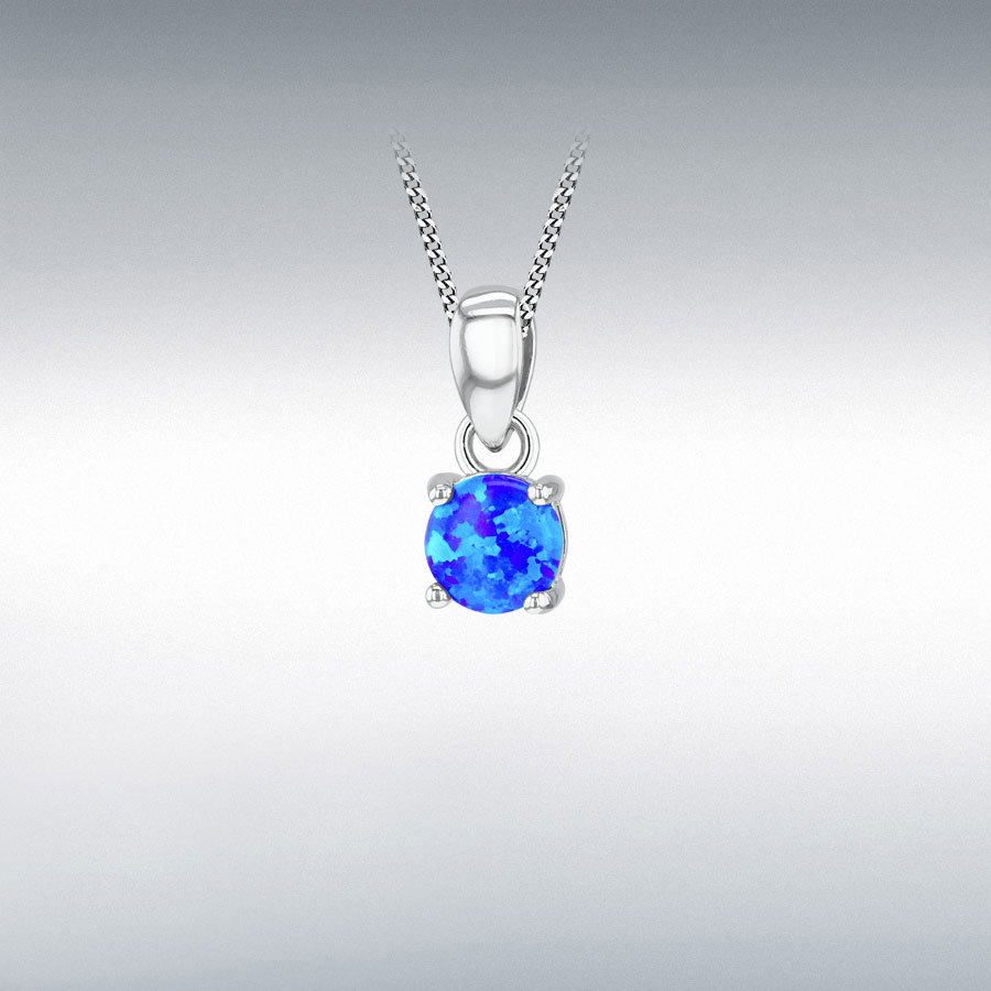 Sterling Silver Rhodium Plated 5mm Synthetic Blue Round Opals Pendant
