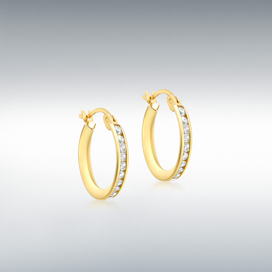 9ct Yellow Gold CZ 16mm Hoop Creole Earrings