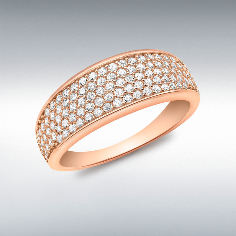 9ct Rose Gold 108 x 1mm CZ Pave Set Tapered Ring