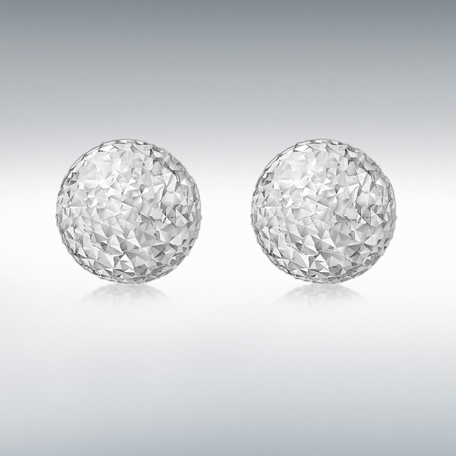 9ct White Gold 10mm Diamond Cut Ball Stud Earrings