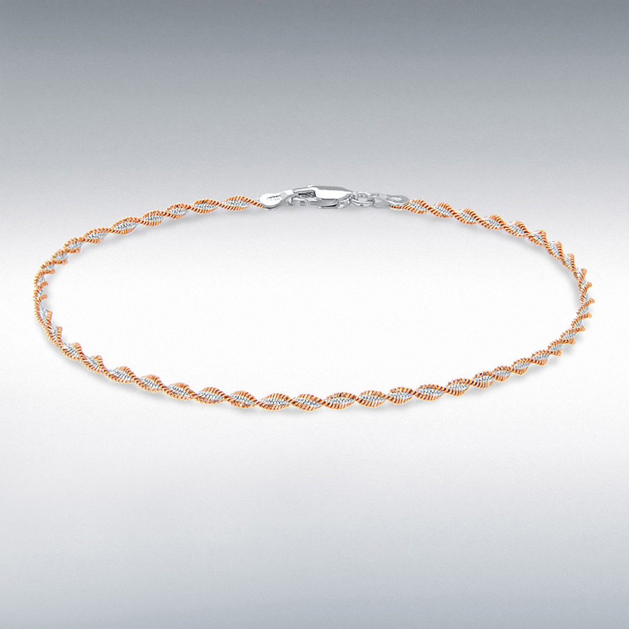 Sterling Silver 2-Tone Twist Chain Bracelet 19cm/7.5"