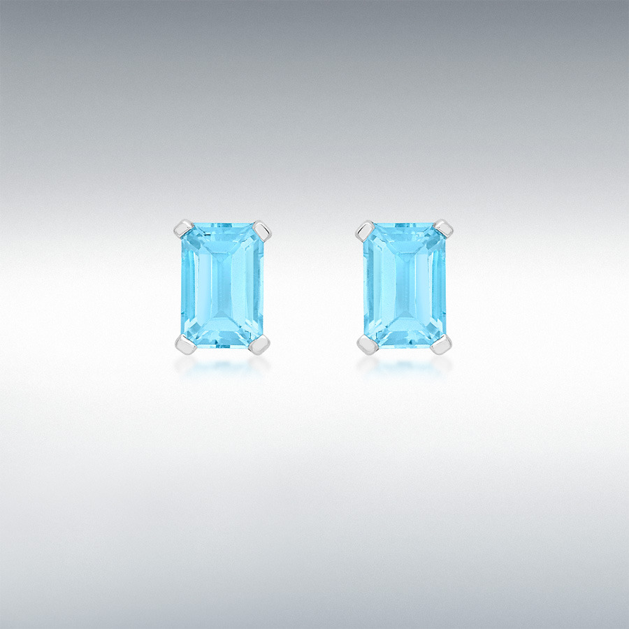 9ct White Gold 4mm x 14mm Rectangular Blue Topaz Stud Earrings