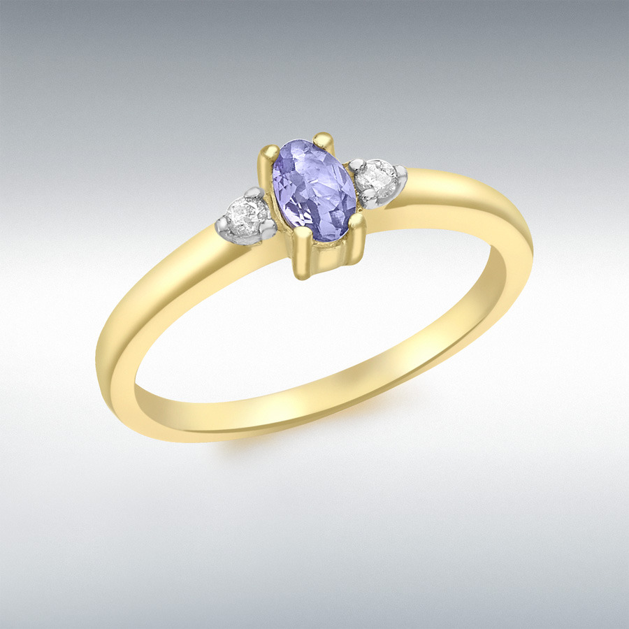 9ct Yellow Gold 0.05ct Diamond and Tanzanite Ring