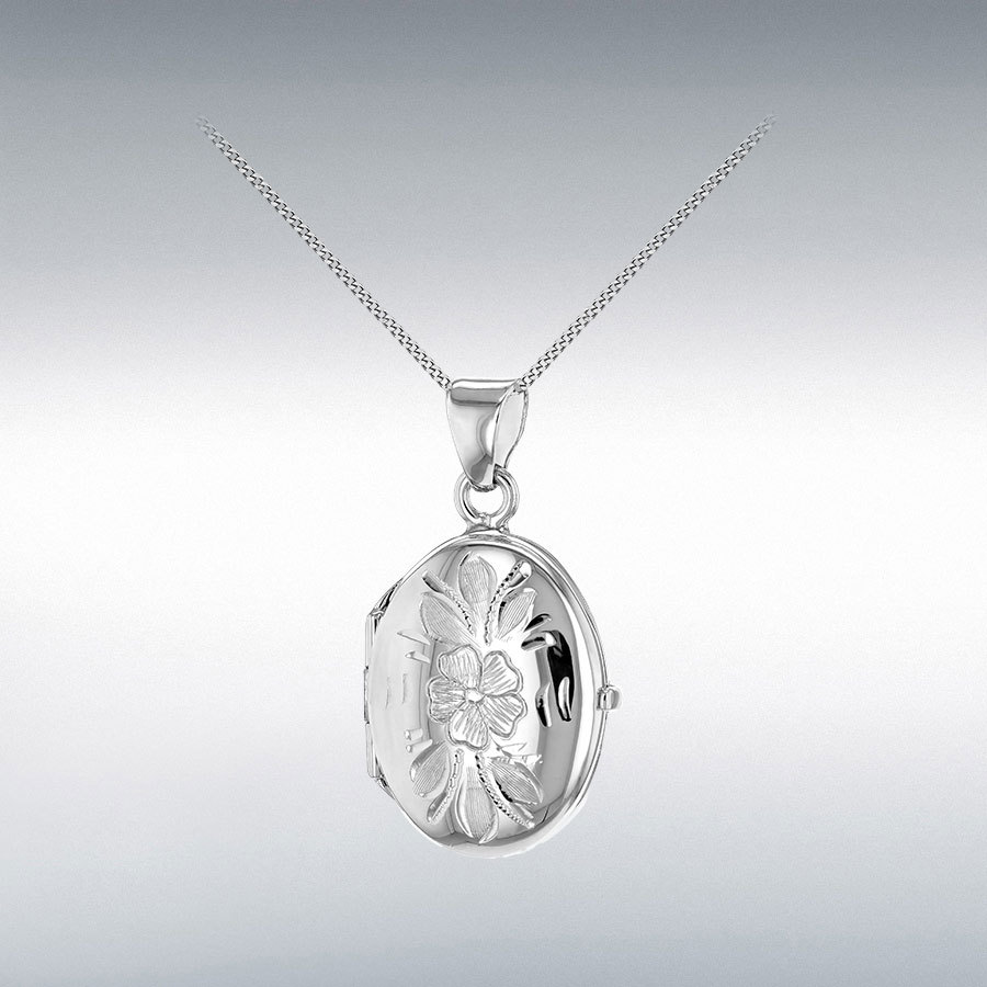 Sterling Silver Urn One Flower Oval Locket Pendant 