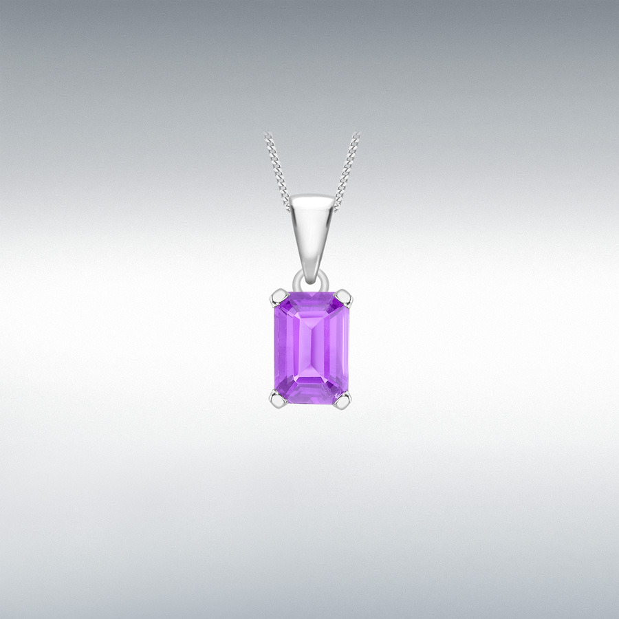 9ct White Gold 4mm x 6mm Rectangular Amethyst 5mm x 11mm Pendant