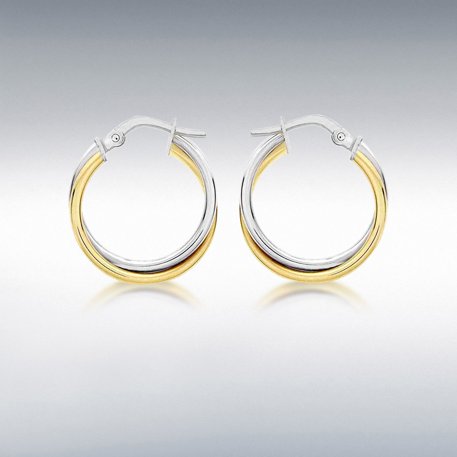 18ct 2-Colour Gold Double-Tube 18mm Hoop Creole Earrings