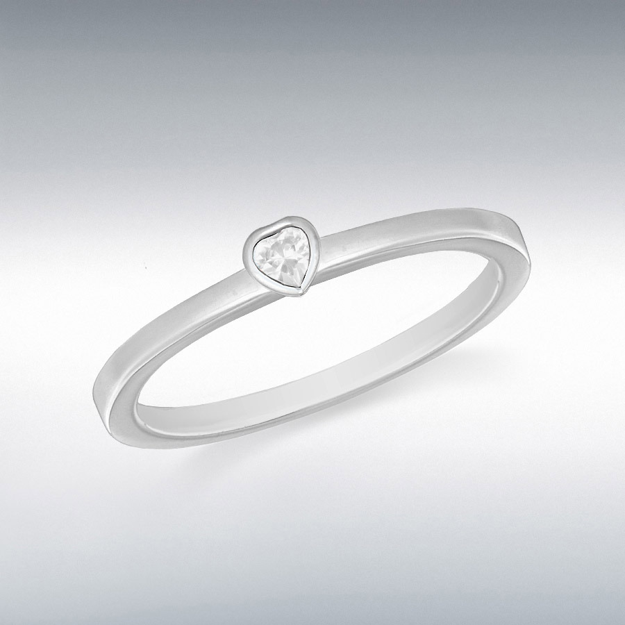 Sterling Silver White CZ Heart Stacking Ring