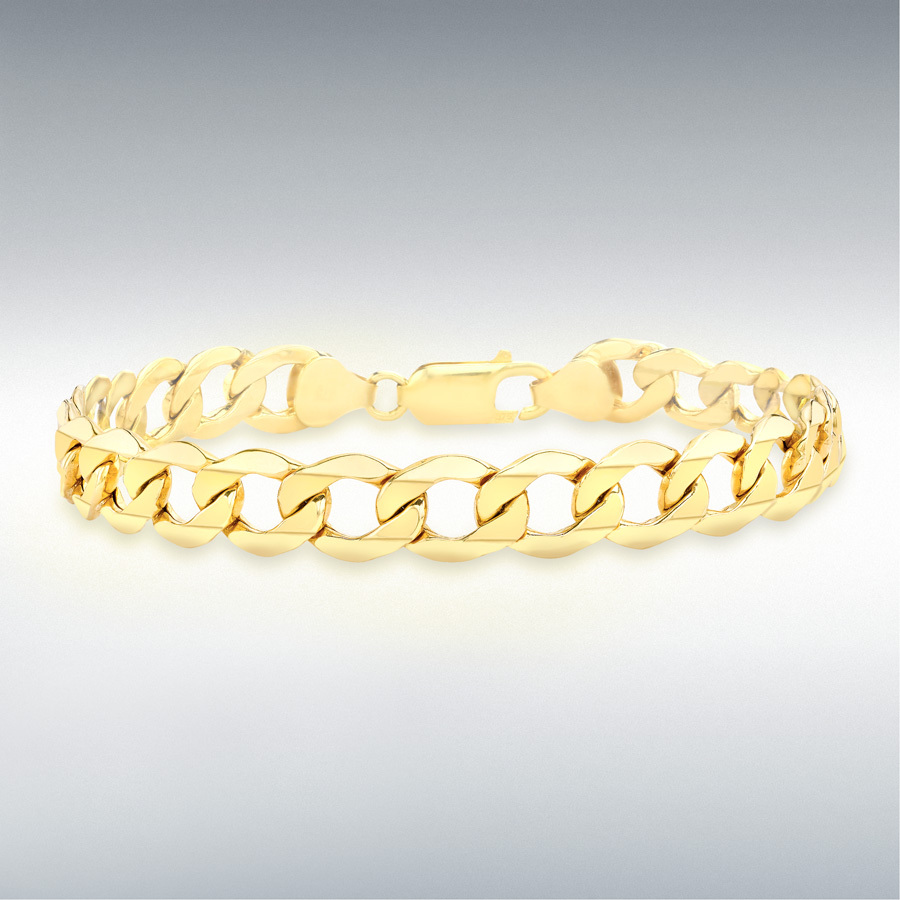 9ct Yellow Gold 180 Hollow 6-Sided Curb Chain Bracelet  19cm/7.5"