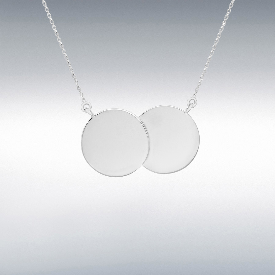 Sterling Silver 24mm x 15mm Double-Disc Adjustable Necklace 41cm/16"-43cm/17"