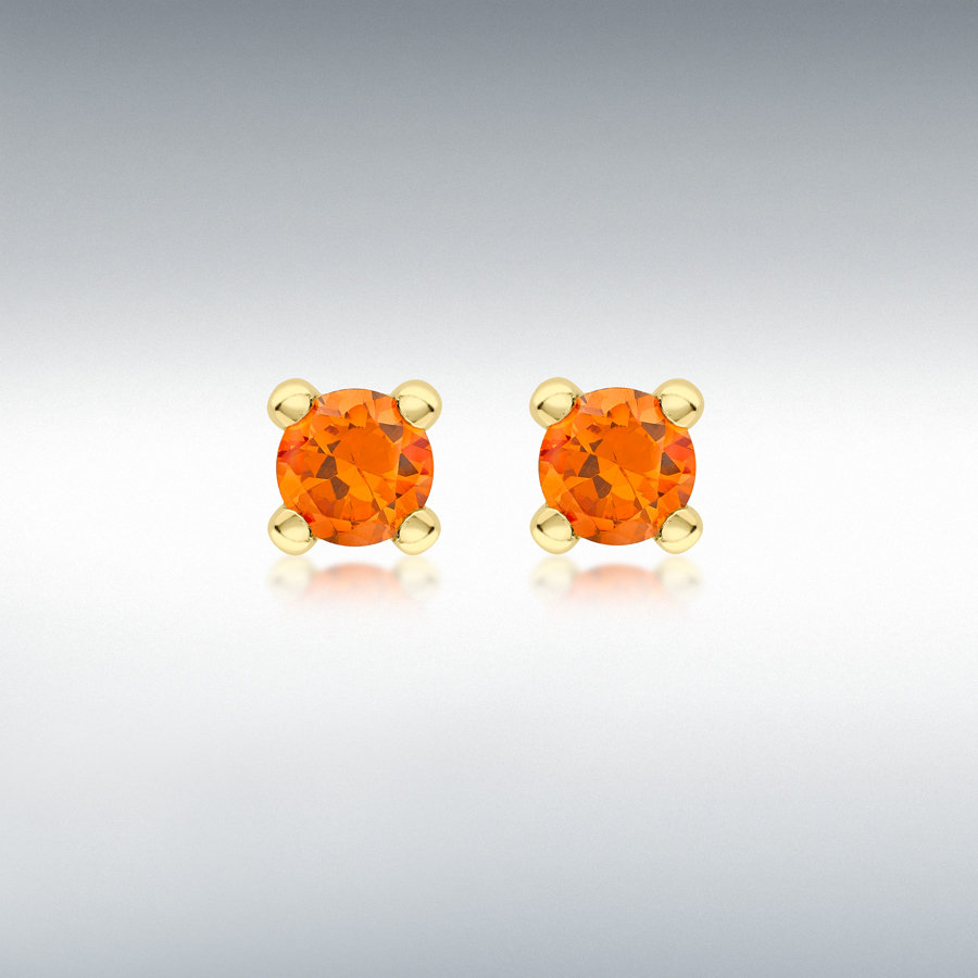 9ct Yellow Gold Orange 4mm CZ January Birthstone Stud Earrings