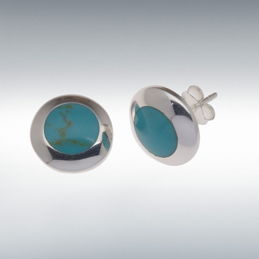 Sterling Silver Round Turquoise 12mm Stud Earrings