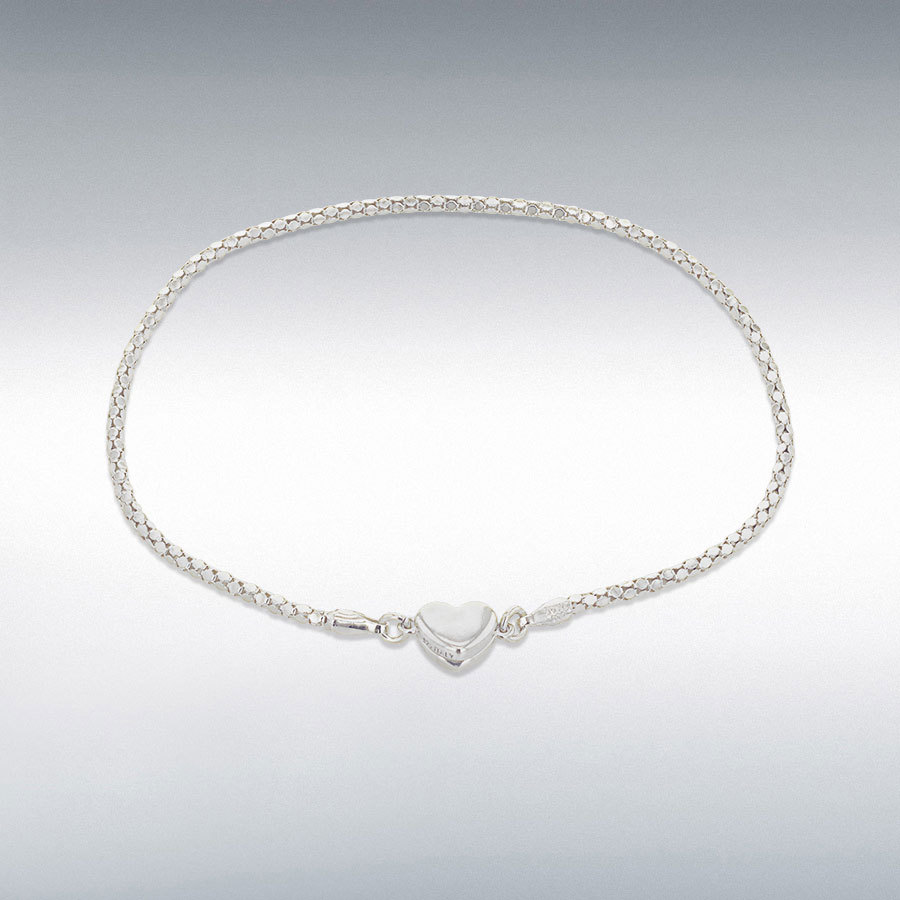 Sterling Silver Rhodium Plated 7.5mm x 6mm Magnetic-Heart Popcorn-Chain Bracelet 19cm/7.5