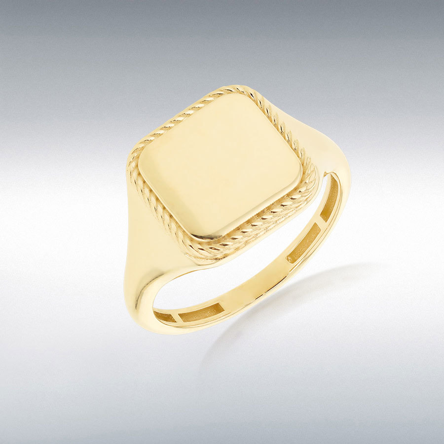 9ct Yellow Gold Square Twisted Rope Frame Signet Center Ring