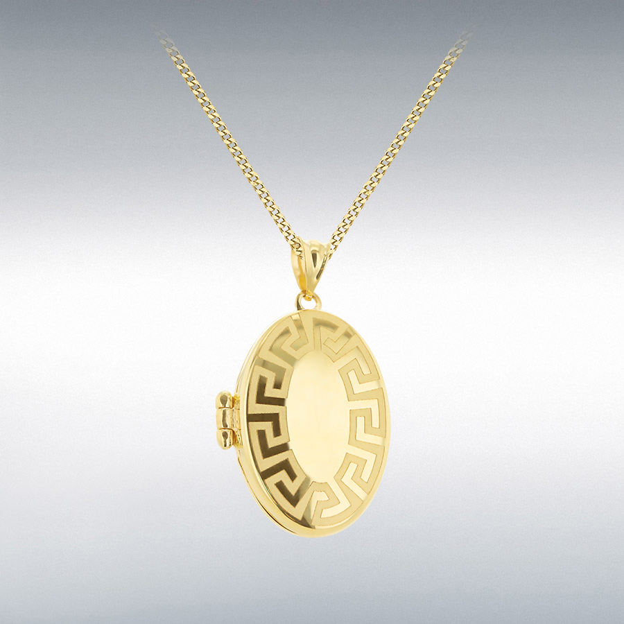 9CT YELLOW GOLD 17MM X 30MM OVAL GREEK ENGRAVED LOCKET PENDANT