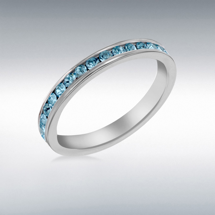 Sterling Silver Blue Crystal 3mm Eternity Ring