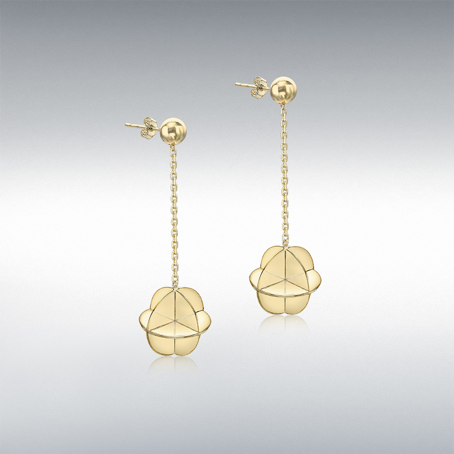 9ct Yellow Gold 8mm Origami Orb and Chain Drop Earrings