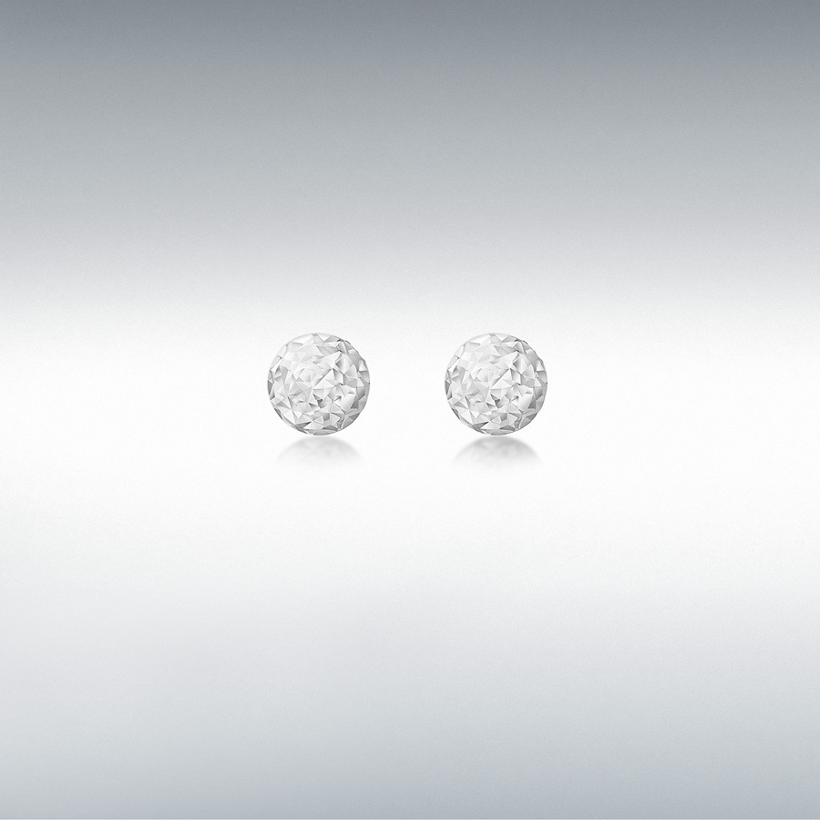 9ct White Gold 3mm Diamond Cut Ball Stud Earrings