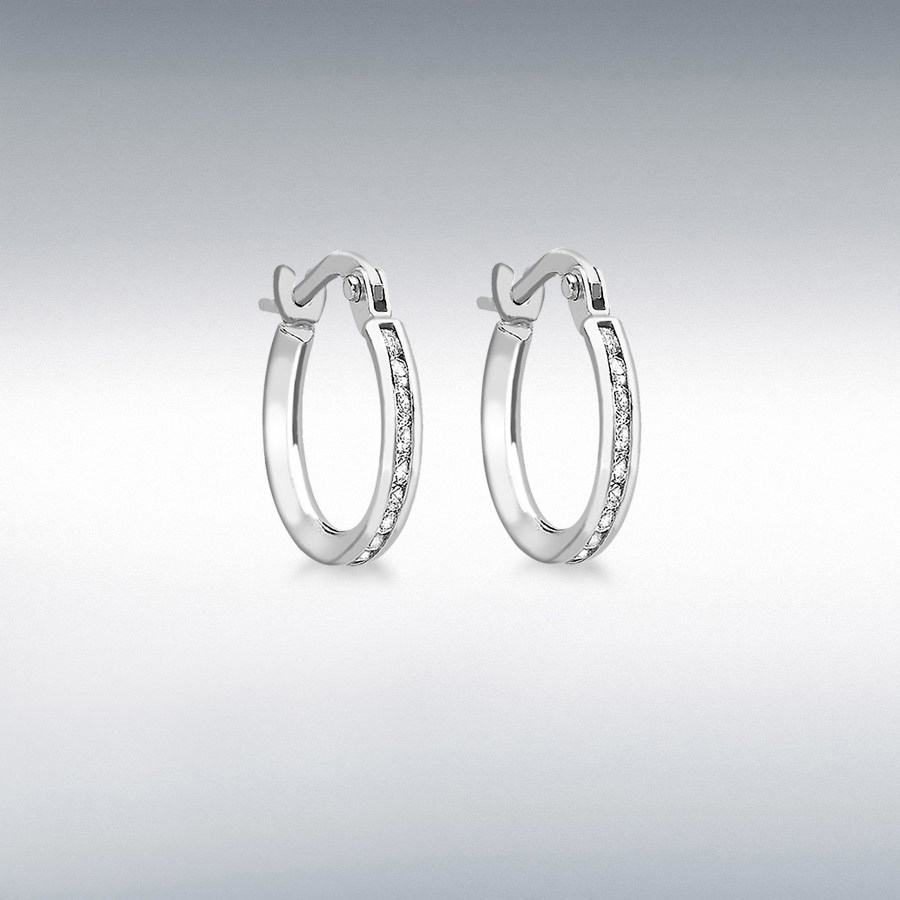 9ct White Gold CZ Band 22mm Hoop Earrings