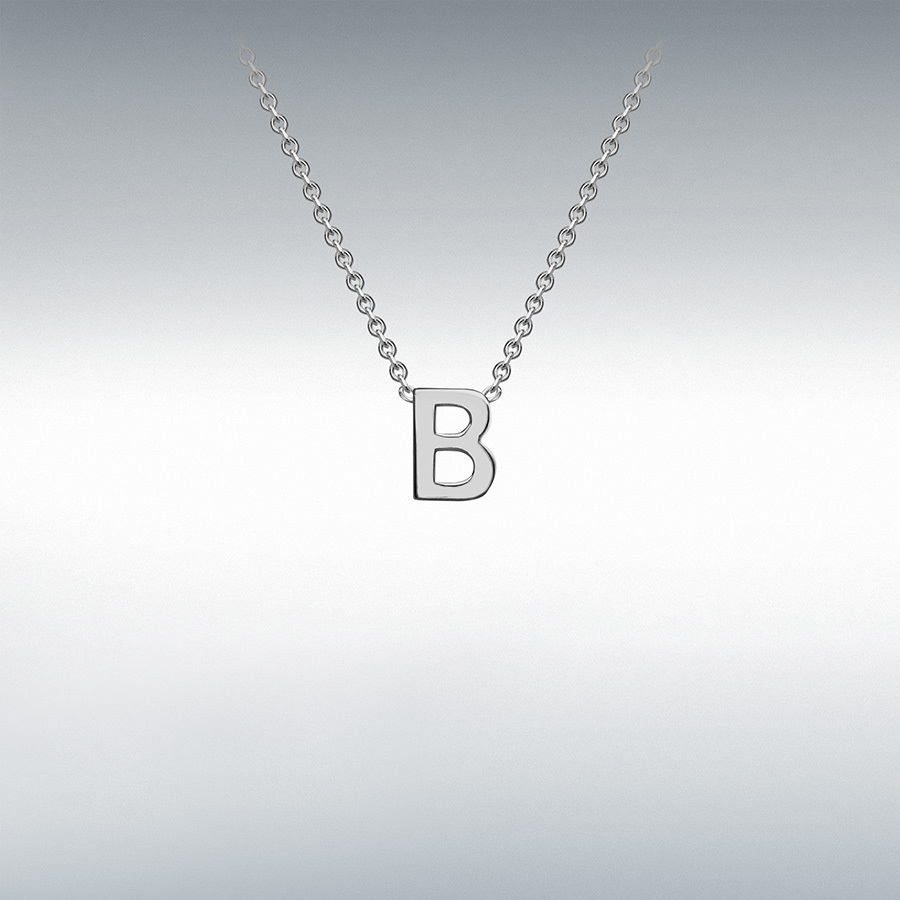 9ct White Gold 3.5mm x 5mm 'B' Initial Adjustable Necklace 38cm/15"-43cm/17"