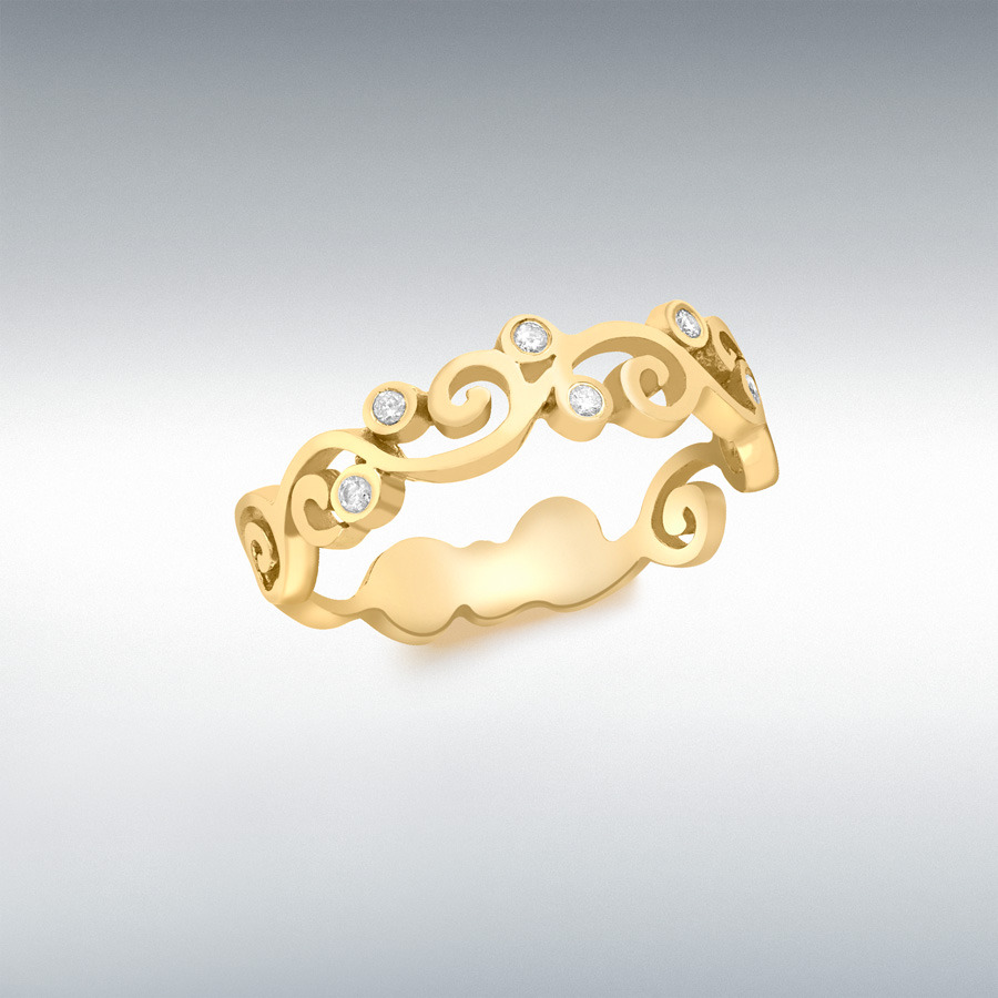 9ct Yellow Gold 0.05ct Diamond 5mm Swirl Band Ring