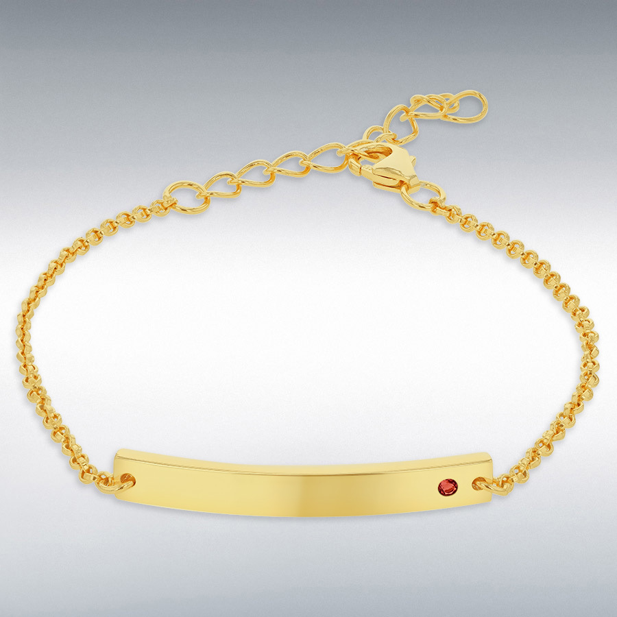 Sterling Silver Yellow Gold Plated ID Bar with January Birthstone CZ  Adjustable Bracelet 13cm/5"- 16cm/6.25"