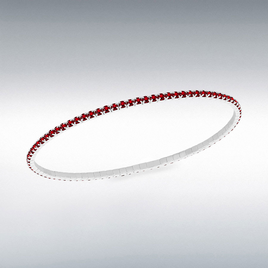 Sterling Silver Red 2mm CZ Stretch Bracelet  16.cm/6.5 "-19cm/7.5"