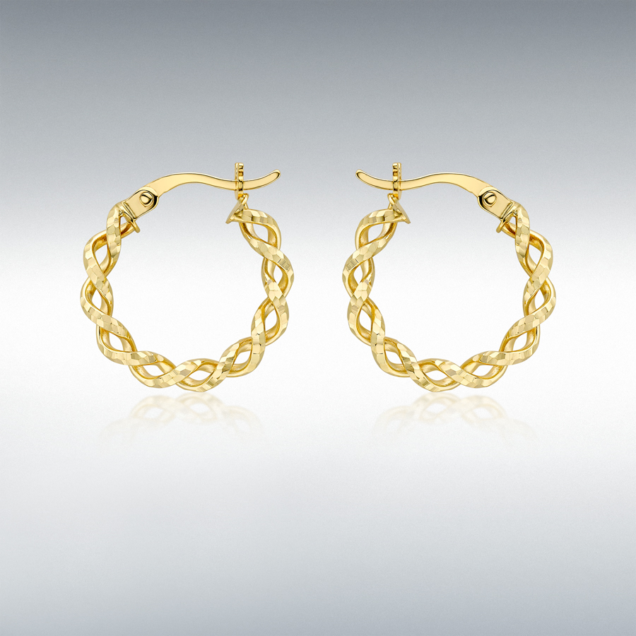 9ct Yellow Gold 17.5mm Diamond Cut Twist Hoop Creole Earrings