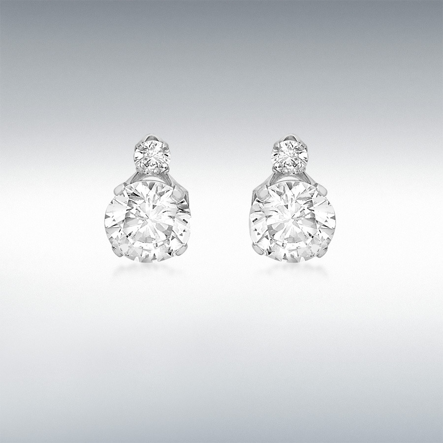 9ct White Gold 2-Stone CZ 6mm x 9mm Stud Earrings