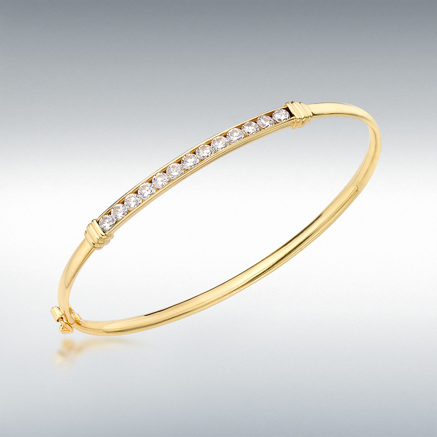 9ct Yellow Gold CZ 13-Stone Channel Set Oval Bangle