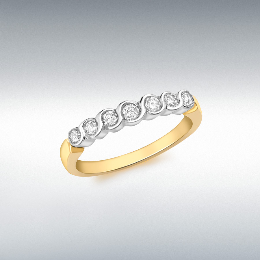 18ct 2-Colour Gold 0.25ct Diamond 7-Stone Rubover Set Half-Eternity Ring