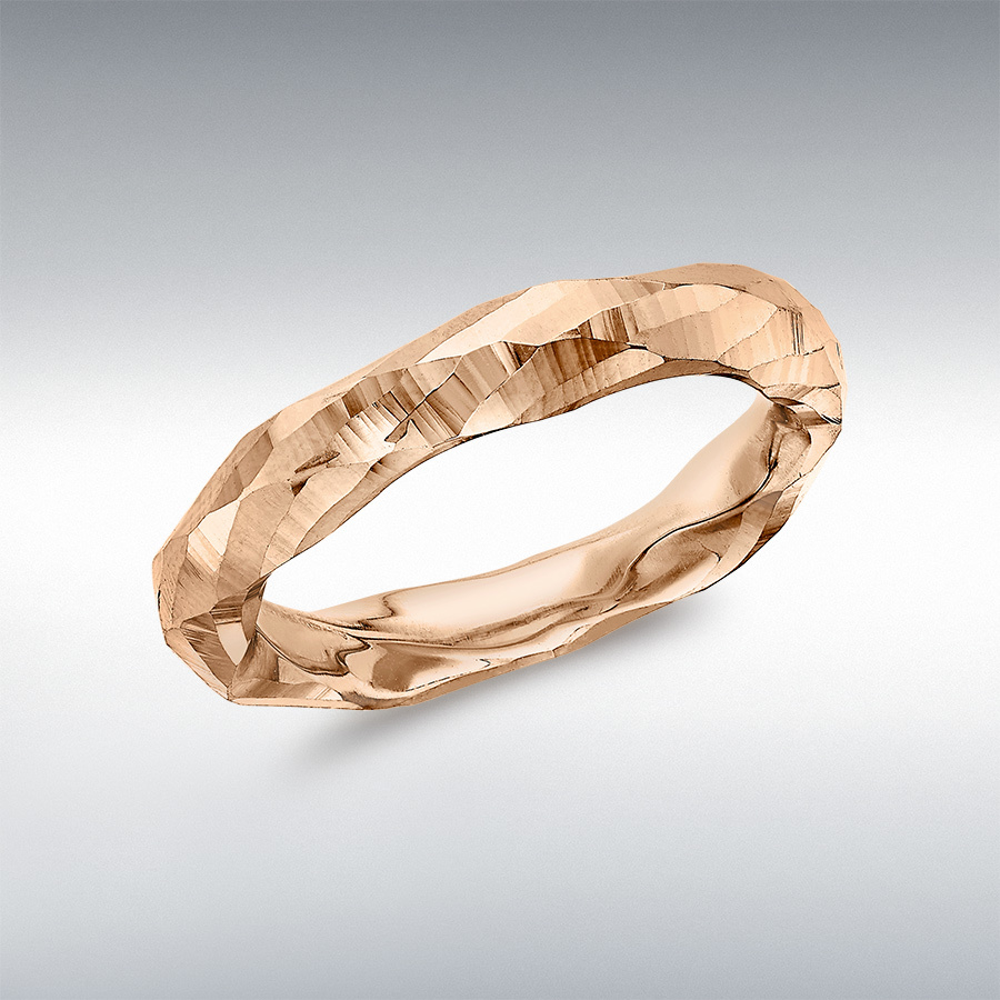 9ct Rose Gold 3.5mm Diamond Cut Faceted Ring