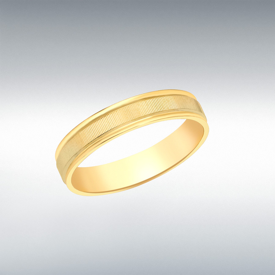 9ct Yellow Gold Diamond Cut Ribbed-Centre Band Ring