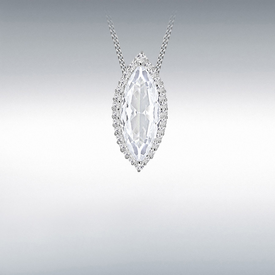 Sterling Silver White Marquise CZ 13mm x 28.8mm Cluster Pendant 